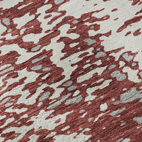 5' X 8' Burgundy Ivory And Gray Abstract Washable Area Rug With UV Protection