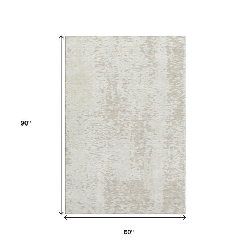 5' X 8' Ivory And Beige Abstract Washable Area Rug With UV Protection