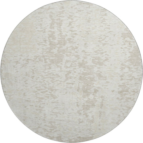 8' Ivory And Beige Abstract Washable Round Rug With UV Protection