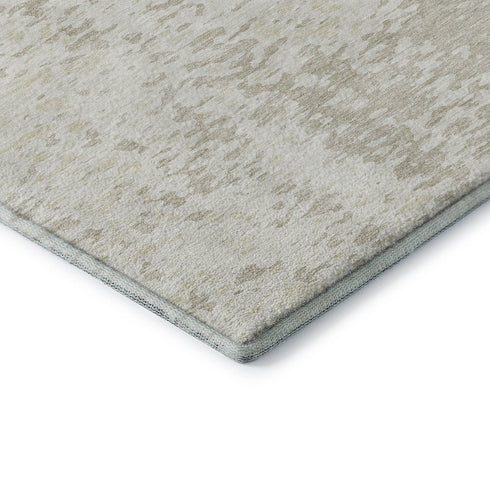 8' Ivory And Beige Abstract Washable Round Rug With UV Protection