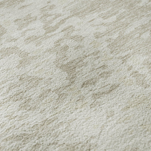 8' Ivory And Beige Abstract Washable Round Rug With UV Protection