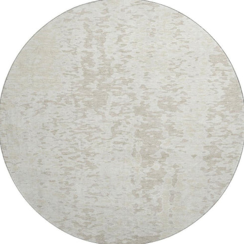8' Ivory And Beige Abstract Washable Round Rug With UV Protection