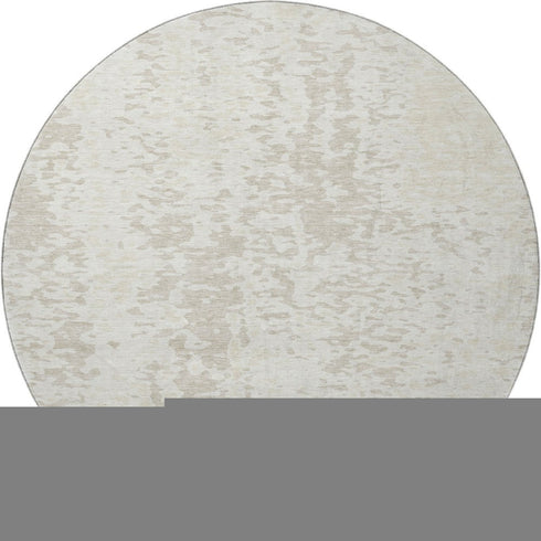 8' Ivory And Beige Abstract Washable Round Rug With UV Protection