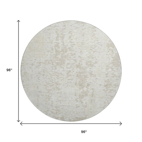 8' Ivory And Beige Abstract Washable Round Rug With UV Protection