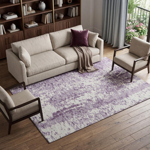 8' X 10' Lavender And Ivory Abstract Washable Area Rug With UV Protection