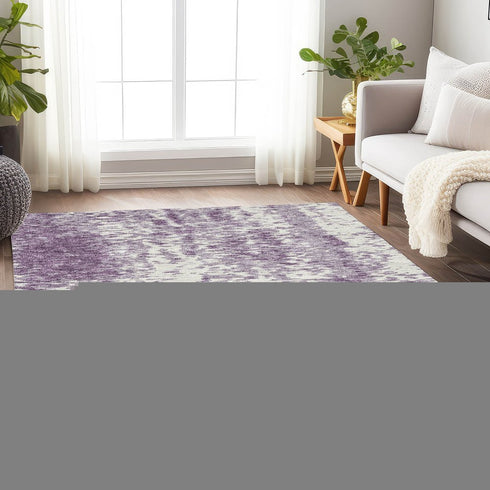 8' X 10' Lavender And Ivory Abstract Washable Area Rug With UV Protection