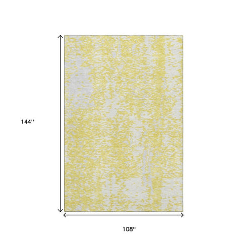 9' X 12' Yellow And Ivory Abstract Washable Area Rug With UV Protection