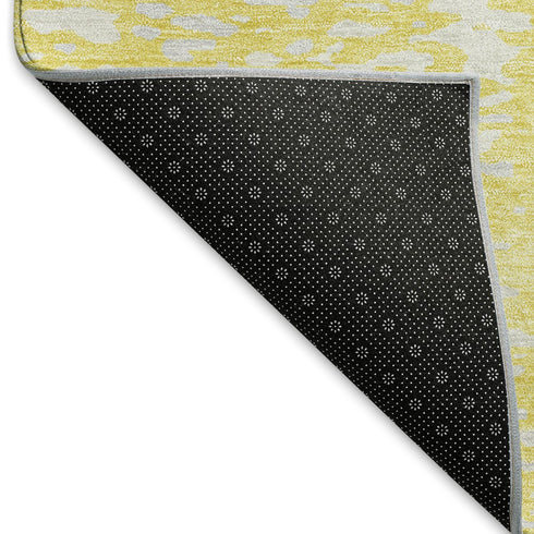 9' X 12' Yellow And Ivory Abstract Washable Area Rug With UV Protection