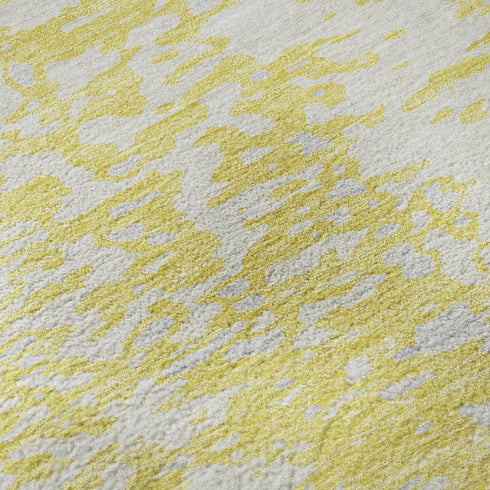 9' X 12' Yellow And Ivory Abstract Washable Area Rug With UV Protection