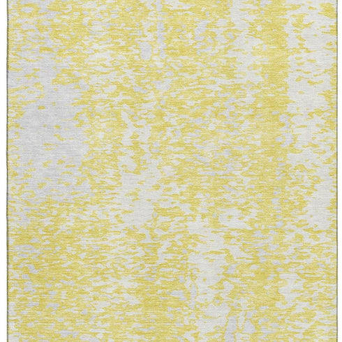 9' X 12' Yellow And Ivory Abstract Washable Area Rug With UV Protection