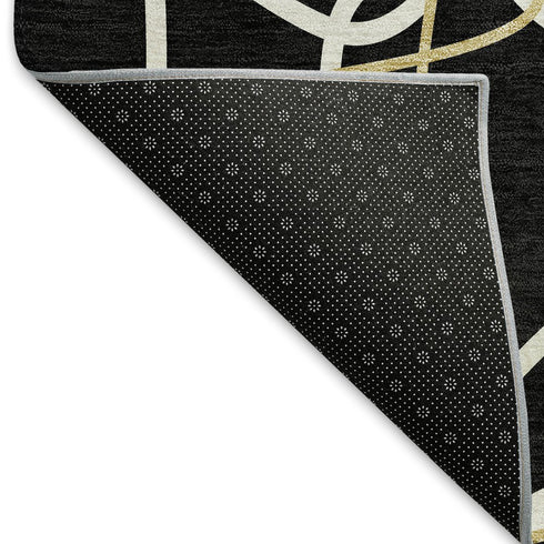 5' X 8' Black Ivory And Gold Geometric Washable Area Rug With UV Protection