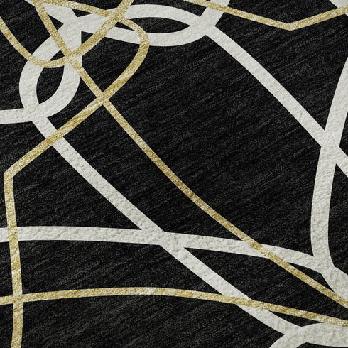 5' X 8' Black Ivory And Gold Geometric Washable Area Rug With UV Protection