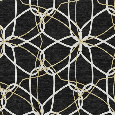5' X 8' Black Ivory And Gold Geometric Washable Area Rug With UV Protection