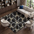 8' X 10' Black Ivory And Gold Geometric Washable Area Rug With UV Protection