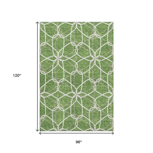 8' X 10' Green Ivory And Gray Geometric Washable Area Rug With UV Protection