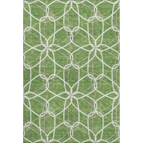 8' X 10' Green Ivory And Gray Geometric Washable Area Rug With UV Protection