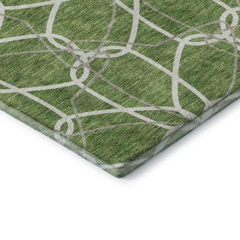 8' X 10' Green Ivory And Gray Geometric Washable Area Rug With UV Protection