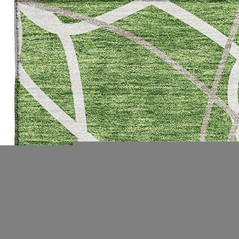 8' X 10' Green Ivory And Gray Geometric Washable Area Rug With UV Protection