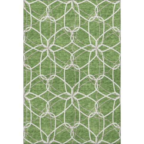 8' X 10' Green Ivory And Gray Geometric Washable Area Rug With UV Protection