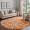 8' Orange Ivory And Gray Geometric Washable Round Rug With UV Protection