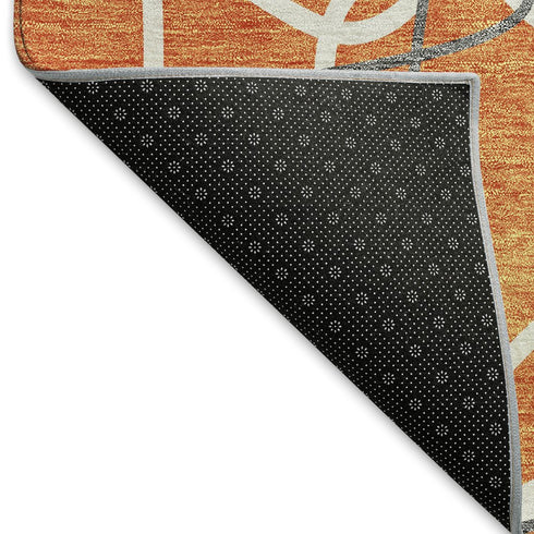 8' Orange Ivory And Gray Geometric Washable Round Rug With UV Protection