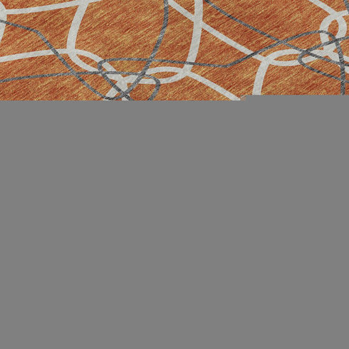 8' Orange Ivory And Gray Geometric Washable Round Rug With UV Protection