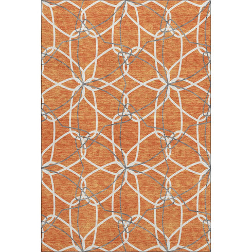 8' X 10' Orange Ivory And Gray Geometric Washable Area Rug With UV Protection