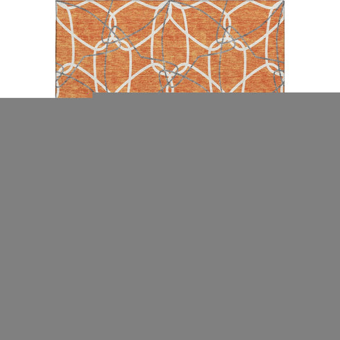 9' X 12' Orange Ivory And Gray Geometric Washable Area Rug With UV Protection