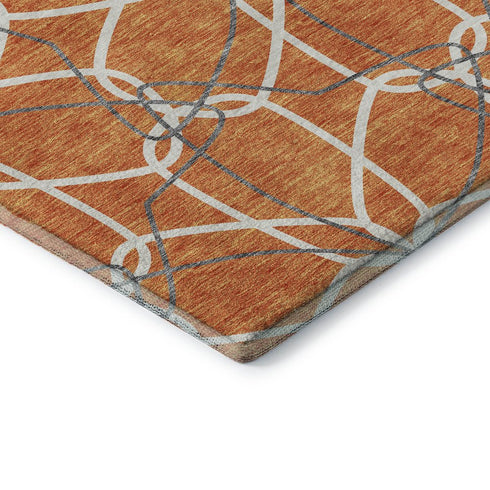 9' X 12' Orange Ivory And Gray Geometric Washable Area Rug With UV Protection