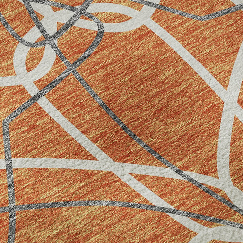 9' X 12' Orange Ivory And Gray Geometric Washable Area Rug With UV Protection