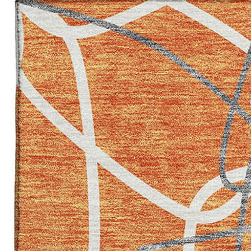 9' X 12' Orange Ivory And Gray Geometric Washable Area Rug With UV Protection
