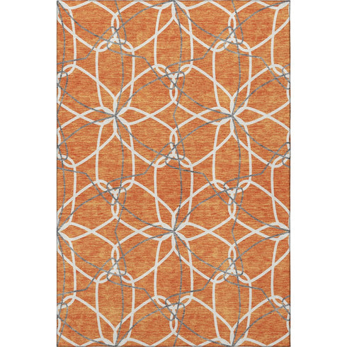 9' X 12' Orange Ivory And Gray Geometric Washable Area Rug With UV Protection