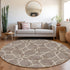 8' Taupe Beige And Brown Geometric Washable Round Rug With UV Protection