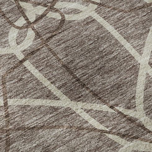 8' Taupe Beige And Brown Geometric Washable Round Rug With UV Protection