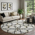 8' White Black And Gold Geometric Washable Round Rug With UV Protection
