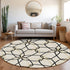 8' White Black And Gold Geometric Washable Round Rug With UV Protection