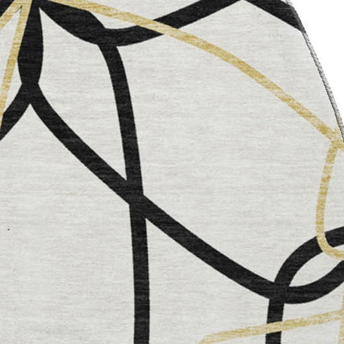 8' White Black And Gold Geometric Washable Round Rug With UV Protection