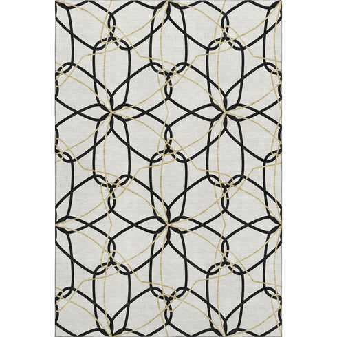8' X 10' White Black And Gold Geometric Washable Area Rug With UV Protection