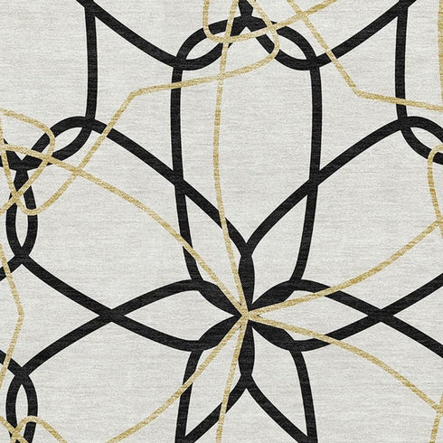 8' X 10' White Black And Gold Geometric Washable Area Rug With UV Protection