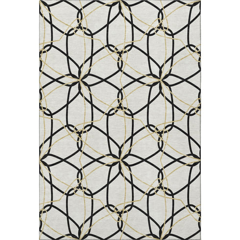 8' X 10' White Black And Gold Geometric Washable Area Rug With UV Protection