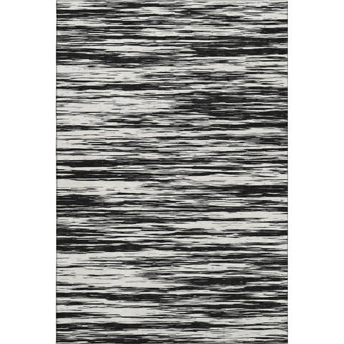 5' X 8' Black And Ivory Striped Washable Area Rug With UV Protection
