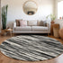 8' Black And Ivory Striped Washable Round Rug With UV Protection