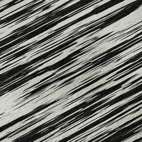 8' Black And Ivory Striped Washable Round Rug With UV Protection
