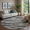 8' Black And Ivory Striped Washable Round Rug With UV Protection