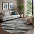 8' Black And Ivory Striped Washable Round Rug With UV Protection