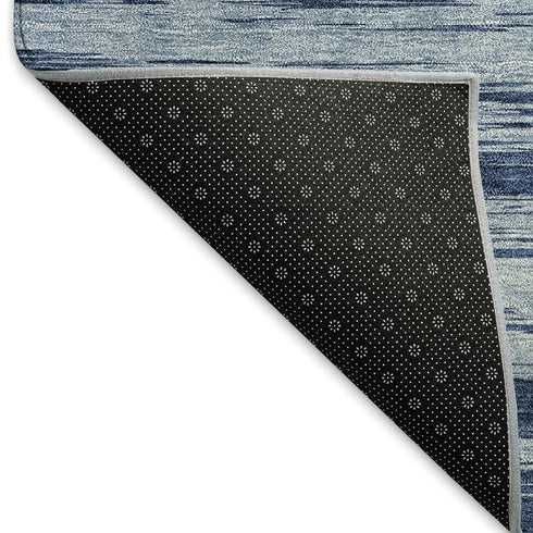 5' X 8' Blue And Ivory Striped Washable Area Rug With UV Protection