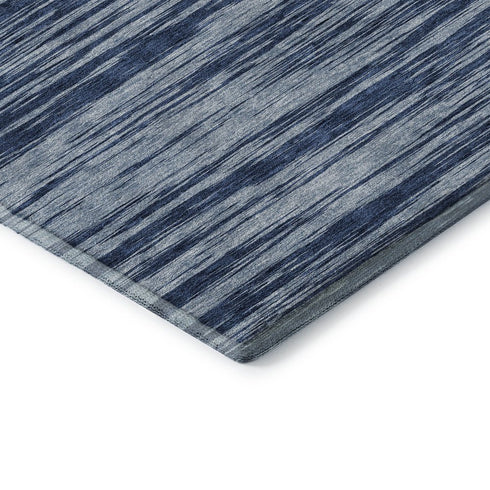 5' X 8' Blue And Ivory Striped Washable Area Rug With UV Protection