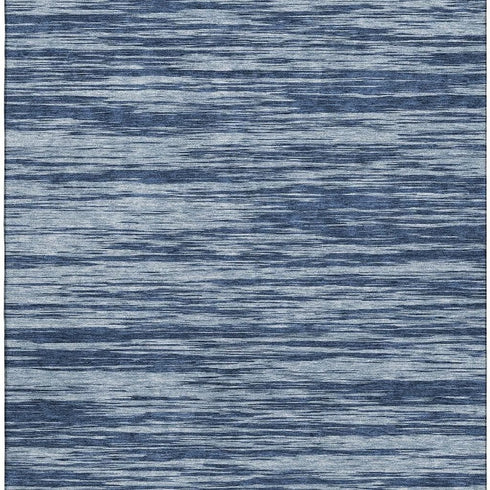 5' X 8' Blue And Ivory Striped Washable Area Rug With UV Protection