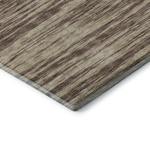 5' X 8' Brown And Beige Striped Washable Area Rug With UV Protection
