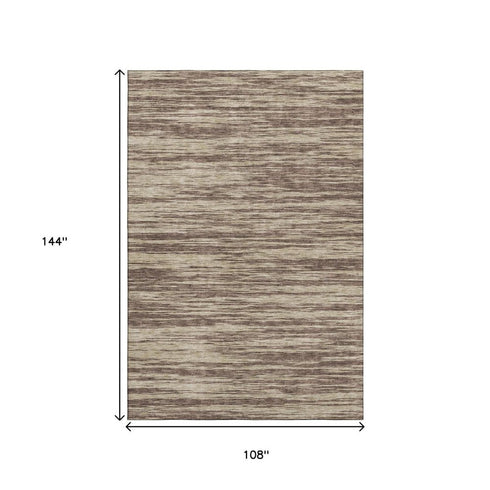 9' X 12' Brown And Beige Striped Washable Area Rug With UV Protection
